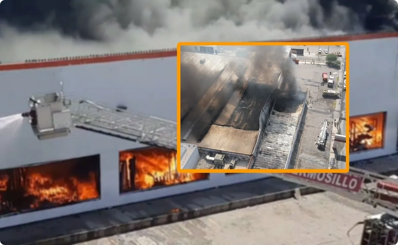 Incendio consume tienda de telas Parisina en Hermosillo. Foto: Coordinación Estatal de Proteccion Civil